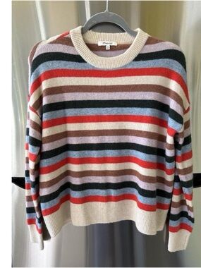 Madewell Cream Striped Crewneck Sweater with Red, Blue, Black & Brown Stripes